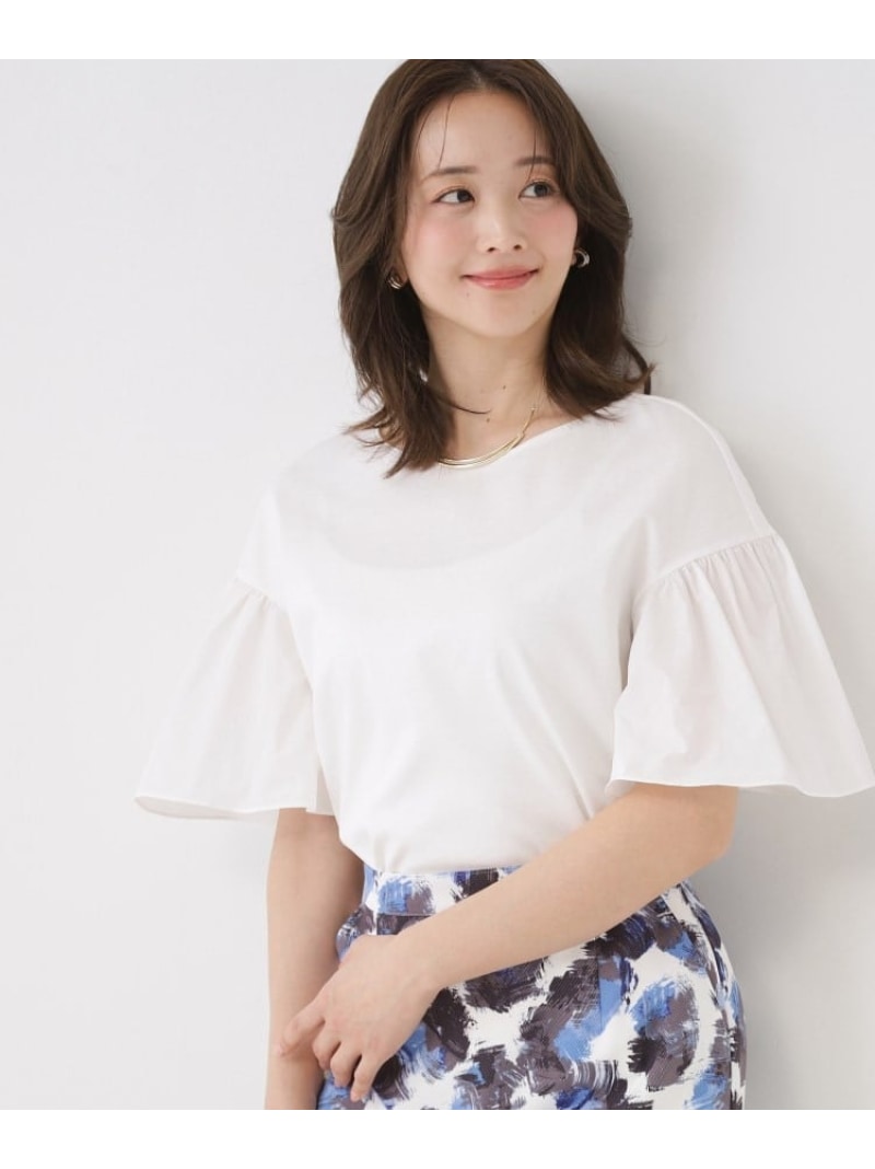 【SALE／15%OFF】【室内用便器可/日本製】ギャザーフレアスリーブ ティーシャツ COUP DE CHANCE クード シャンス トップス カットソー・ティーシャツ 青碧 黒いこと 白いこと 赤銅色【RBA_E】【貨物輸送無料】[ Fashion]