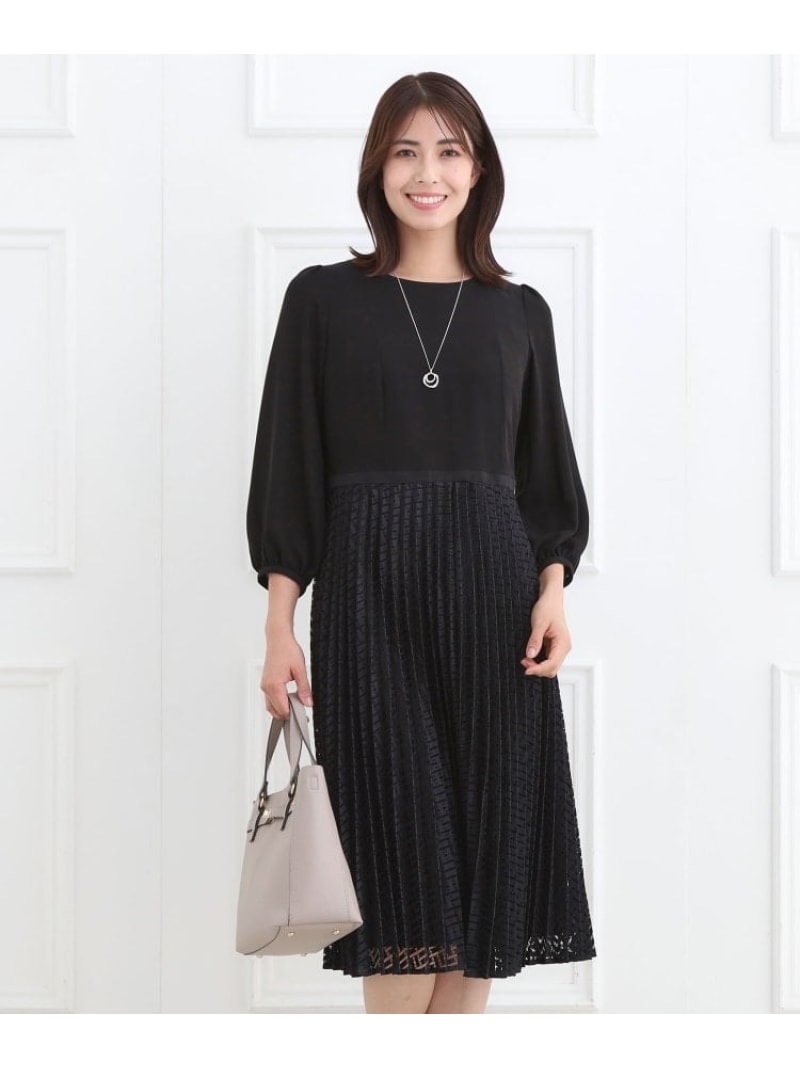 【SALE／50%OFF】【SS-4Lサイズ】シフォン*幾何柄レースプリーツワンピース Reflect リフレクト ワンピース・ドレス その他のワンピース・ドレス ネイビー ブラック ブルー【RBA_E】【送料無料】[ Fashion]｜WORLD ONLINE STORE店