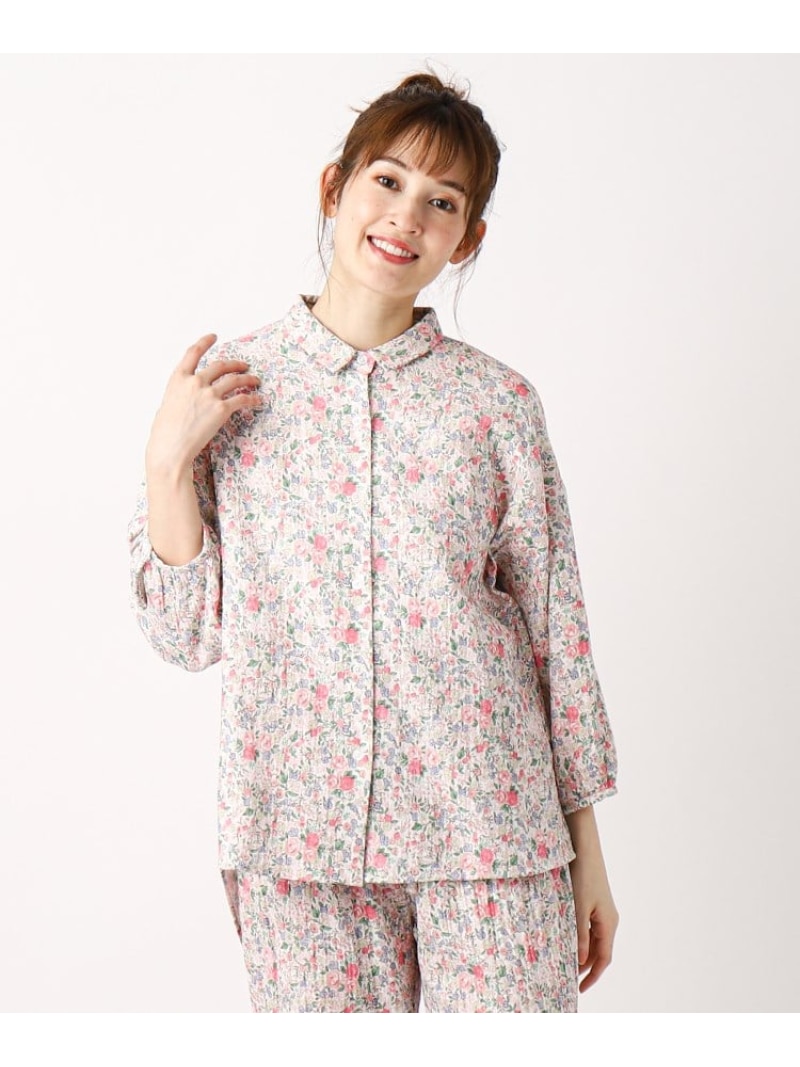 【SALE／20%OFF】ロウェナ柄 ガーゼプルオーバー LAURA ASHLEY HOME ローラ アシュレイ 下着類・お座敷御召しもの パジャマ さくら色 青碧【RBA_E】【貨物輸送無料】[ Fashion]
