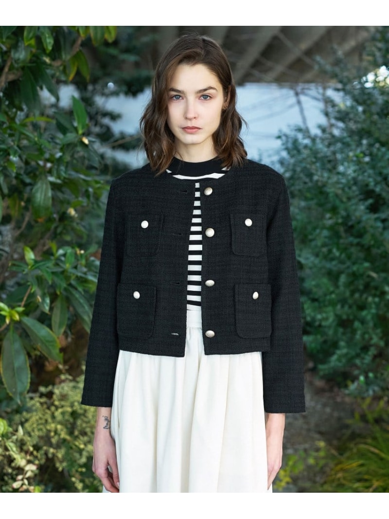 【SALE／30%OFF】ブラックファンシーツイードジャケット DRESSTERIOR ドレステリア ジャケット・アウター ノーカラージャケット ブラック【RBA_E】【送料無料】[ Fashion]