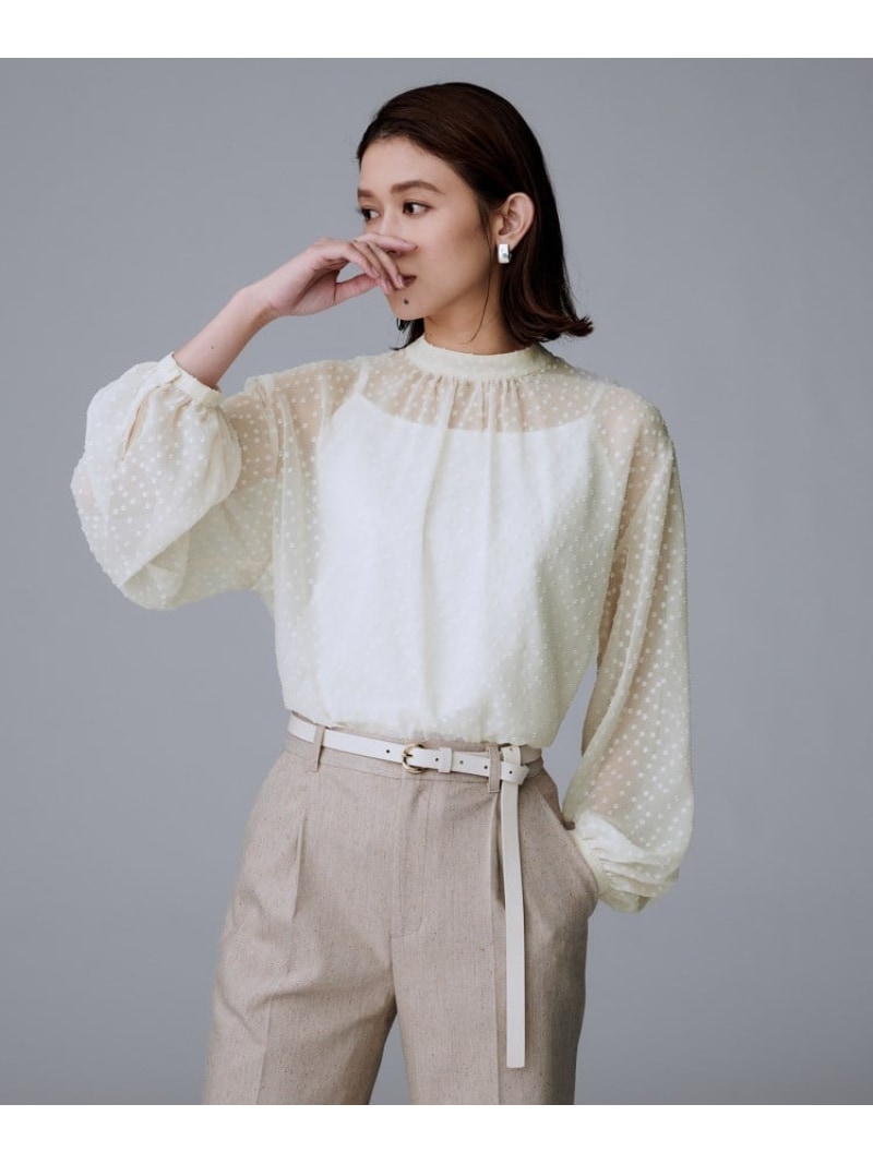【SALE／60%OFF】【重ね着やスーツインナーに/シアー】ドットジャカード ブラウス UNTITLED アンタイトル トップス シャツ・ブラウス ブラウン ホワイト【RBA_E】【送料無料】[ Fashion]