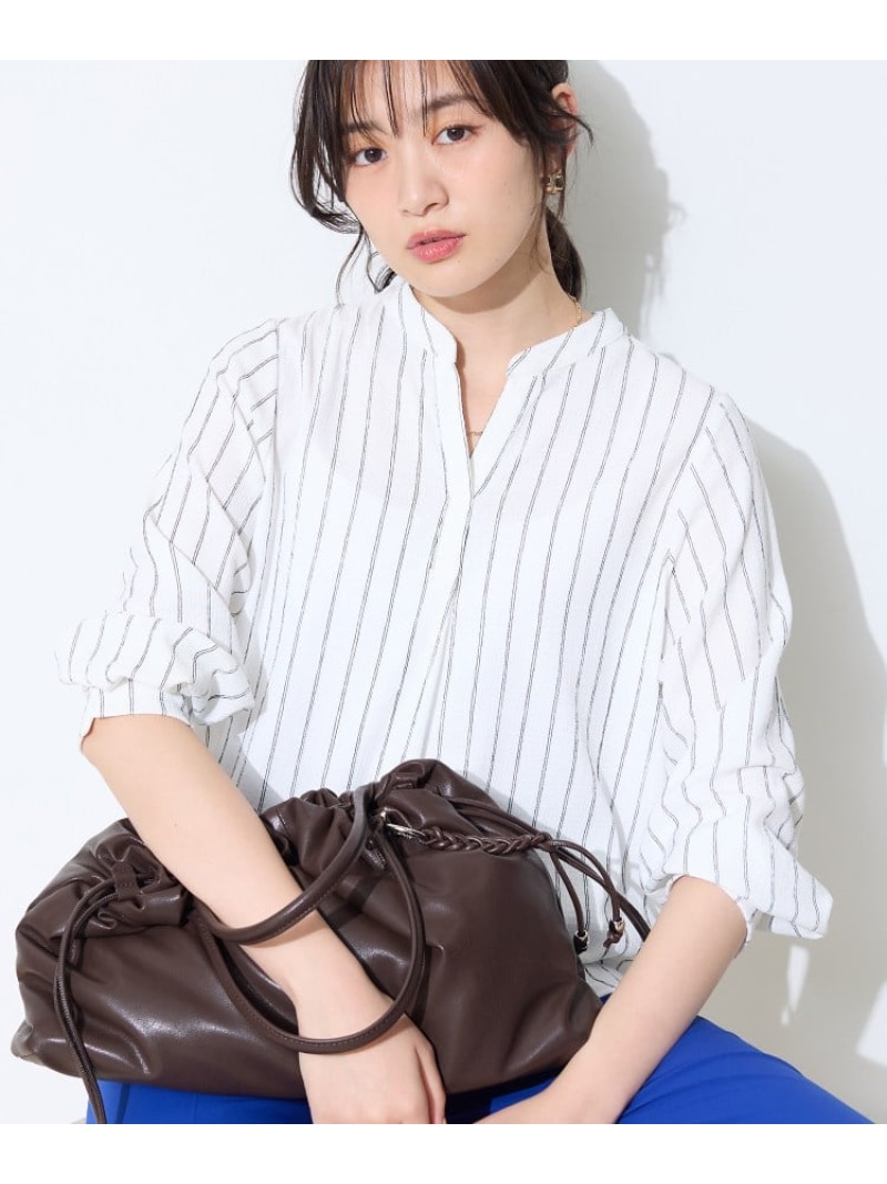 【洗える/着心地楽ちん】ブラウス風ストライプカットソートップス INDIVI インディヴィ トップス カットソー・Tシャツ ホワイト ブルー ブラック【送料無料】[ Fashion]