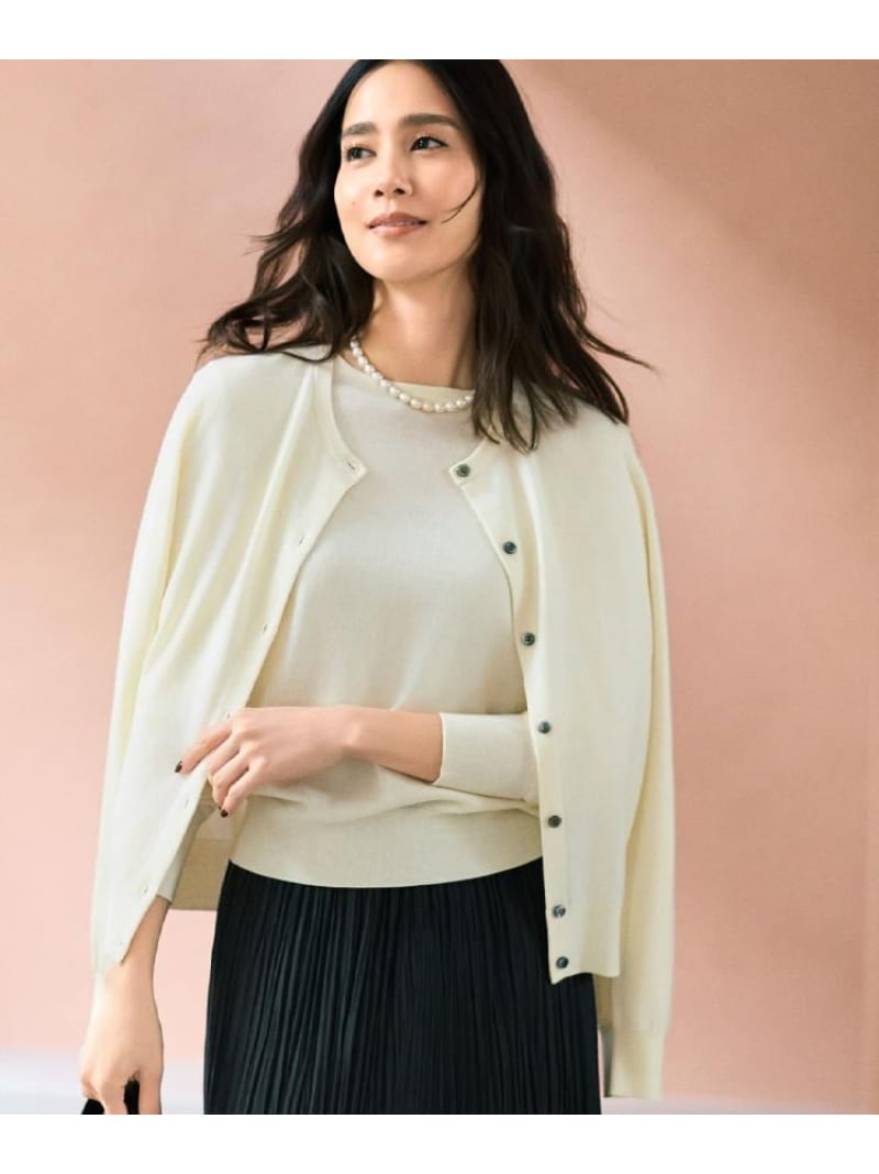 【SALE／40%OFF】【洗える/アンサンブル可/ウール100%】ウールクルーカーディガン UNTITLED アンタイトル トップス カーディガン グレー ブラック ブルー ホワイト レッド【RBA_E】【送料無料】[ Fashion]