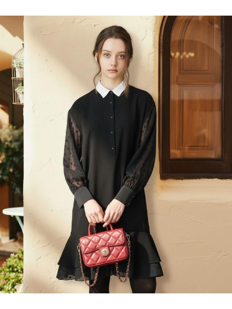 【SALE／30%OFF】【ウォッシャブル】ダブルクロスボリュームスリーブミニワンピース DRESSTERIOR ドレステリア ワンピース・ドレス その他のワンピース・ドレス ブラック ネイビー【RBA_E】【送料無料】[ Fashion]