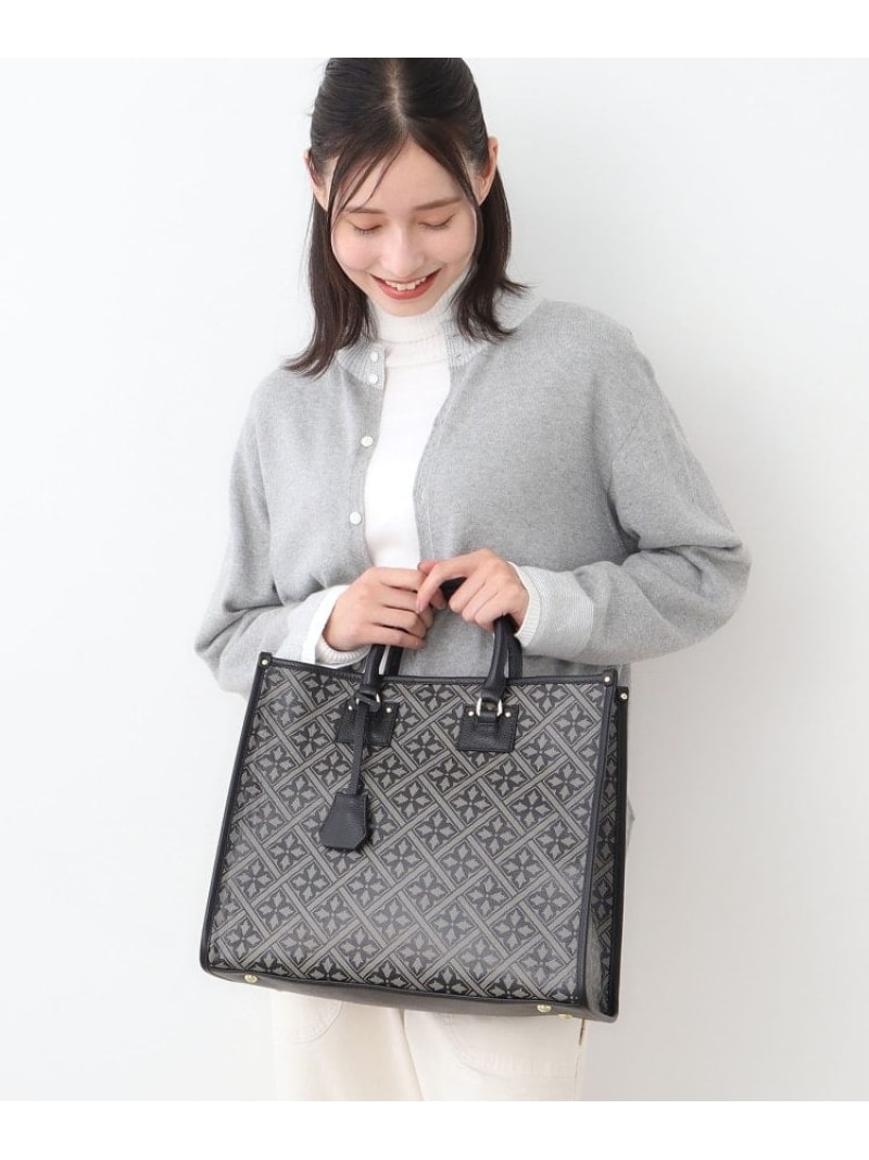 【牛革/ショルダーベルト付き/Lサイズ】ミスタージョーンズ柄 バック LAURA ASHLEY ローラ アシュレイ バッグ トートバッグ ネイビー ブラック【送料無料】[ Fashion]