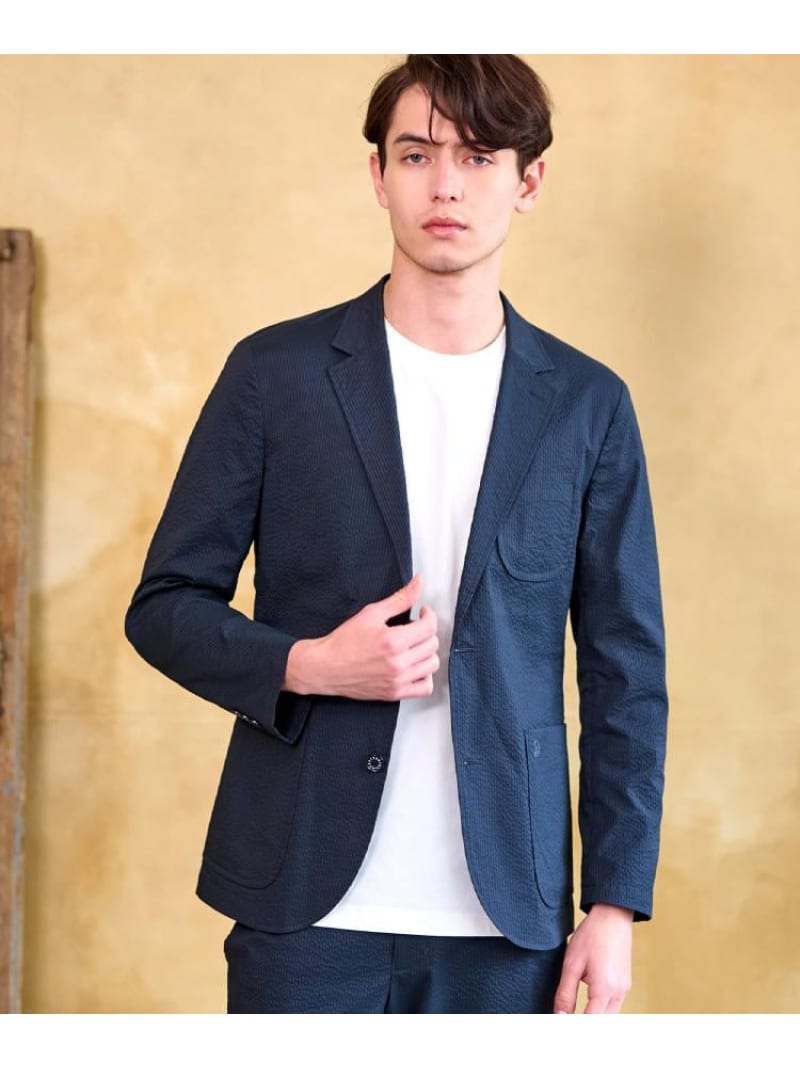 【SALE／28%OFF】【洗える/セットアップ可/吸湿速乾/Safari5月号掲載】COOL MAX シアサッカージャケット DRESSTERIOR ドレステリア ジャケット・アウター テーラードジャケット・ブレザー ネイビー【RBA_E】【送料無料】[ Fashion]