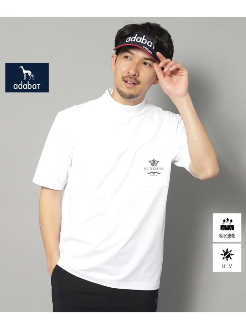 【SALE／30%OFF】【新レーベル ADABAT NAVY】UVカット/吸水速乾 ポケット付モックネックT adabat アダバット トップス カットソー・Tシャツ ホワイト ネイビー ブラック【RBA_E】【送料無料】[ Fashion]