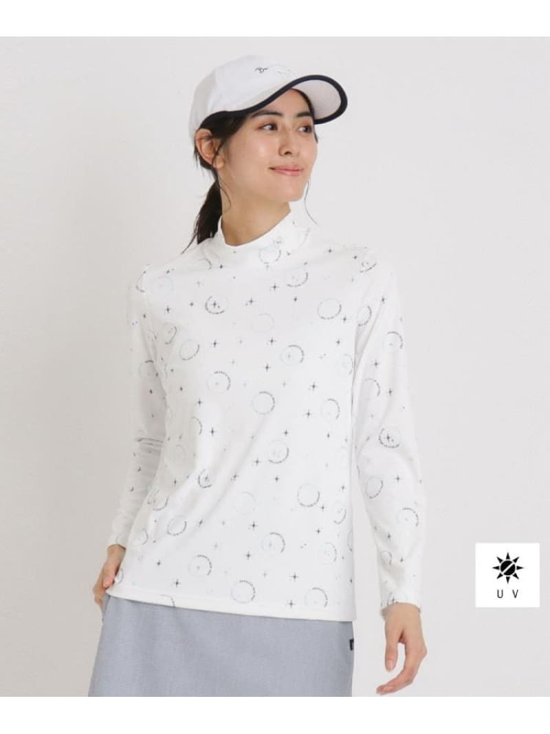 【SALE／20%OFF】UVカット ロゴドットプリント長袖モックネックT adabat アダバット トップス カットソー・Tシャツ ホワイト ネイビー【RBA_E】【送料無料】[ Fashion]