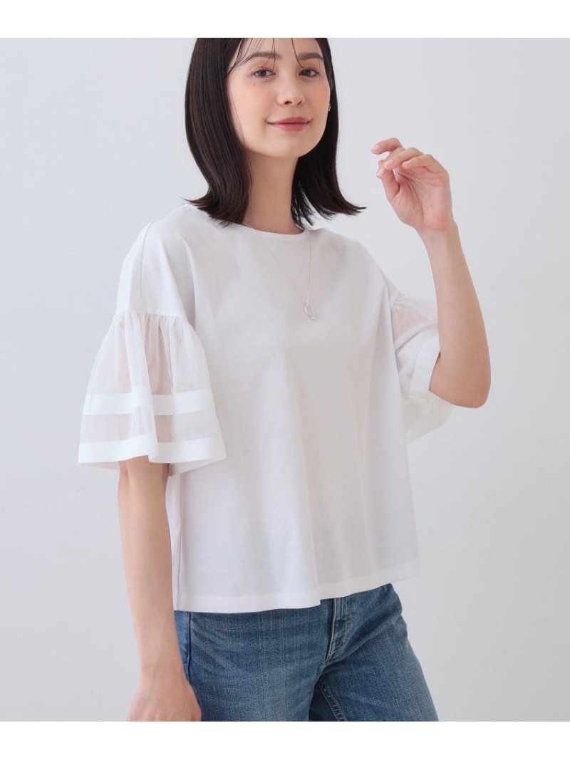 【SALE／30%OFF】チュールスリーブカットソー INDIVI インディヴィ トップス カットソー・Tシャツ ピンク ホワイト ブラック【RBA_E】【送料無料】[ Fashion]
