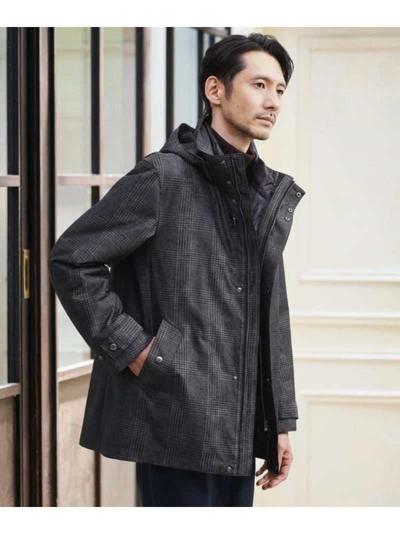 【SALE／30%OFF】【3WAY】グレンチェック ダウンライナー ブルゾン TAKEO KIKUCHI タケオキクチ ジャケット・アウター ブルゾン・ジャンパー ブラック ネイビー【RBA_E】【送料無料】[ Fashion]