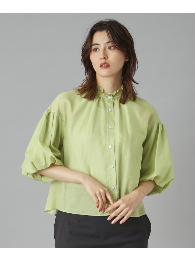 【SALE／28%OFF】【洗える】スタンドフリルボリュームスリーブブラウス DRESSTERIOR ドレステリア トップス シャツ・ブラウス グリーン【RBA_E】【送料無料】[ Fashion]