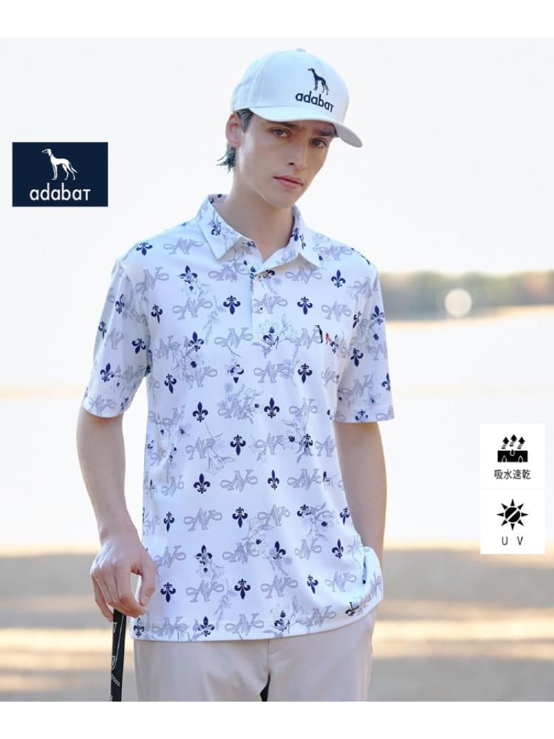 【SALE／10%OFF】【ADABAT NAVY】吸水速乾/UVカット シャダンロゴモノグラム半袖ポロシャツ adabat アダバット トップス ポロシャツ ベージュ ネイビー ホワイト【RBA_E】【送料無料】[ Fashion]