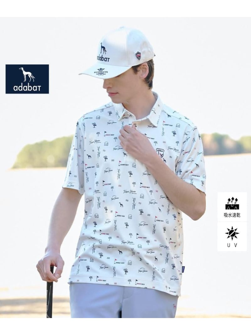 【SALE／30%OFF】【ADABAT NAVY】吸水速乾/UVカット サルーキサマーロゴプリント半袖ポロシャツ adabat アダバット トップス ポロシャツ ネイビー ホワイト ブルー【RBA_E】【送料無料】[ Fashion]｜WORLD ONLINE STORE店