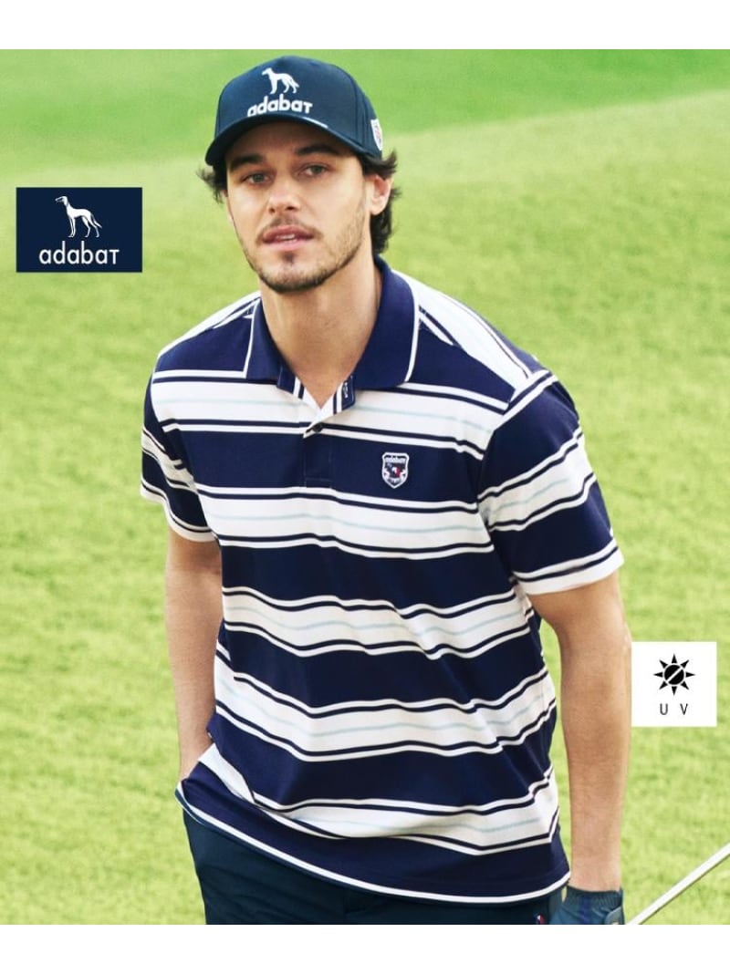 【SALE／5%OFF】【ADABAT NAVY】UVカット ランダムボーダー半袖ポロシャツ adabat アダバット トップス ポロシャツ ブルー【RBA_E】【送料無料】[ Fashion]