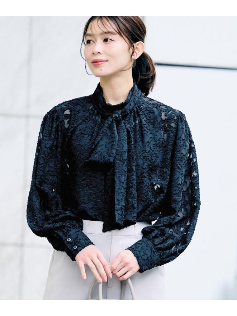 【SALE／50%OFF】【セレモニー/洗える/シアー】カットジャカード ボウタイブラウス UNTITLED アンタイトル トップス シャツ・ブラウス ブラック ホワイト ネイビー【RBA_E】【送料無料】[ Fashion]