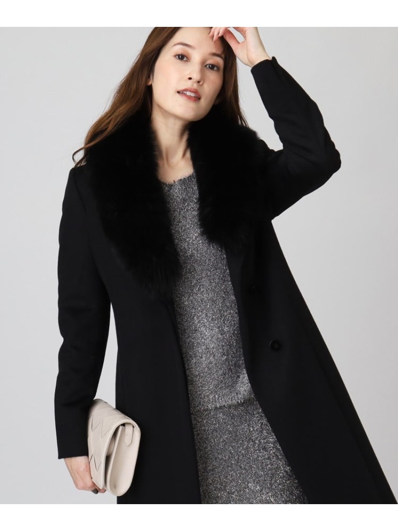 【SALE／5%OFF】【日本製/フォックスファー/カシミヤ混】ファー付ウールコート COUP DE CHANCE クード シャンス ジャケット・アウター チェスターコート ホワイト ベージュ ブラック グレー【RBA_E】【送料無料】[ Fashion]