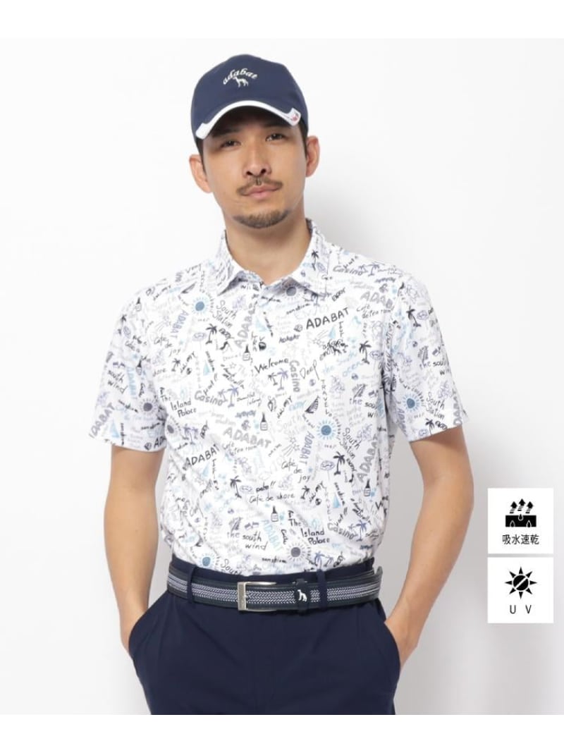 【SALE／44%OFF】UVカット/吸水速乾 クールコアサマープリントポロシャツ adabat アダバット トップス ポロシャツ ブルー ベージュ ブラック【RBA_E】【送料無料】[ Fashion]
