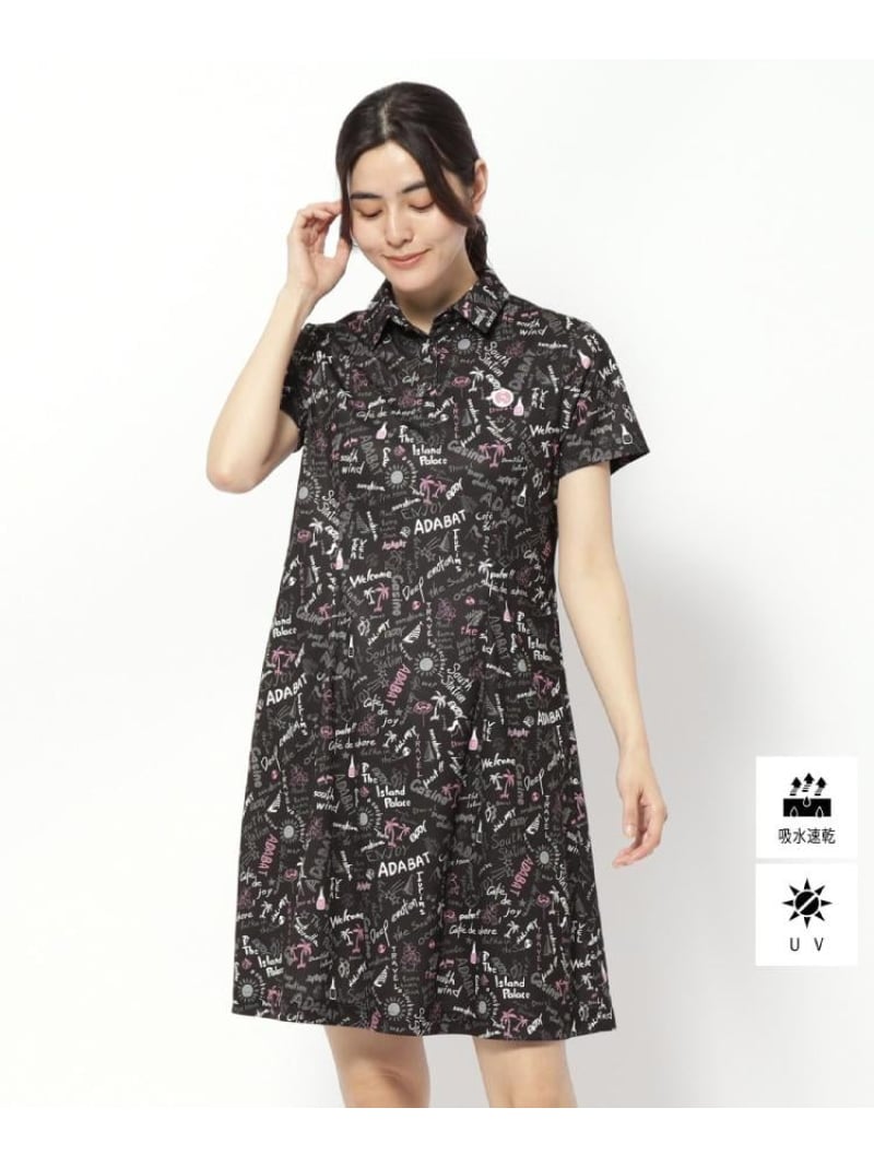 【SALE／37%OFF】UVカット/吸水速乾 クールコアサマープリントワンピース adabat アダバット ワンピース・ドレス その他のワンピース・ドレス ピンク ブラック【RBA_E】【送料無料】[ Fashion]