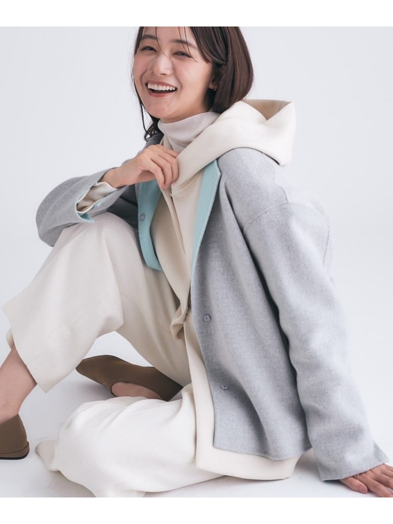 【SALE／40%OFF】【配色デザイン/ショート丈】ウールリバー ノーカラーコート INDIVI インディヴィ ジャケット・アウター その他のジャケット・アウター ネイビー グレー【RBA_E】【送料無料】[ Fashion]