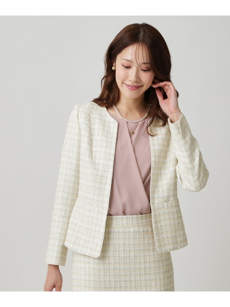 【SALE／30%OFF】【日本製/セットアップ可】ファンシーツィードのノーカラージャケット COUP DE CHANCE クード シャンス ジャケット・アウター ノーカラージャケット ブルー ブラック ホワイト ネイビー【RBA_E】【送料無料】[ Fashion]