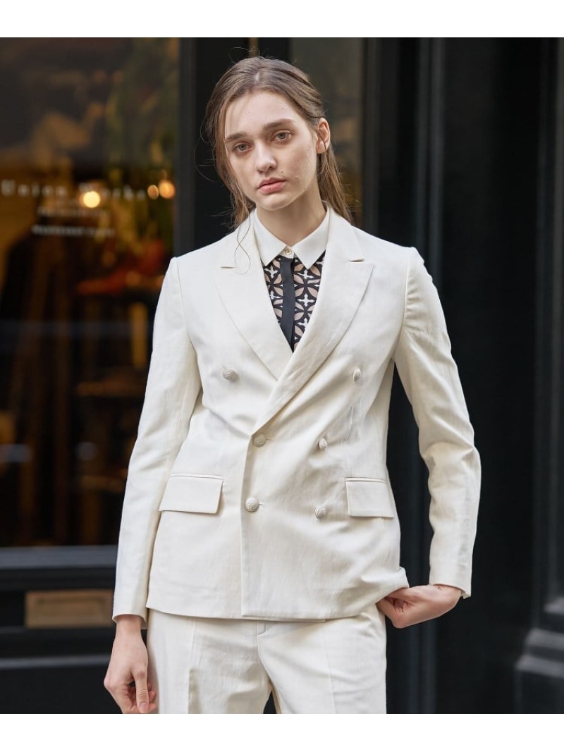 【セットアップ可】リネンブレンドダブルブレストジャケット DRESSTERIOR ドレステリア ジャケット・アウター テーラードジャケット・ブレザー ホワイト ベージュ ブルー ネイビー【送料無料】[ Fashion]