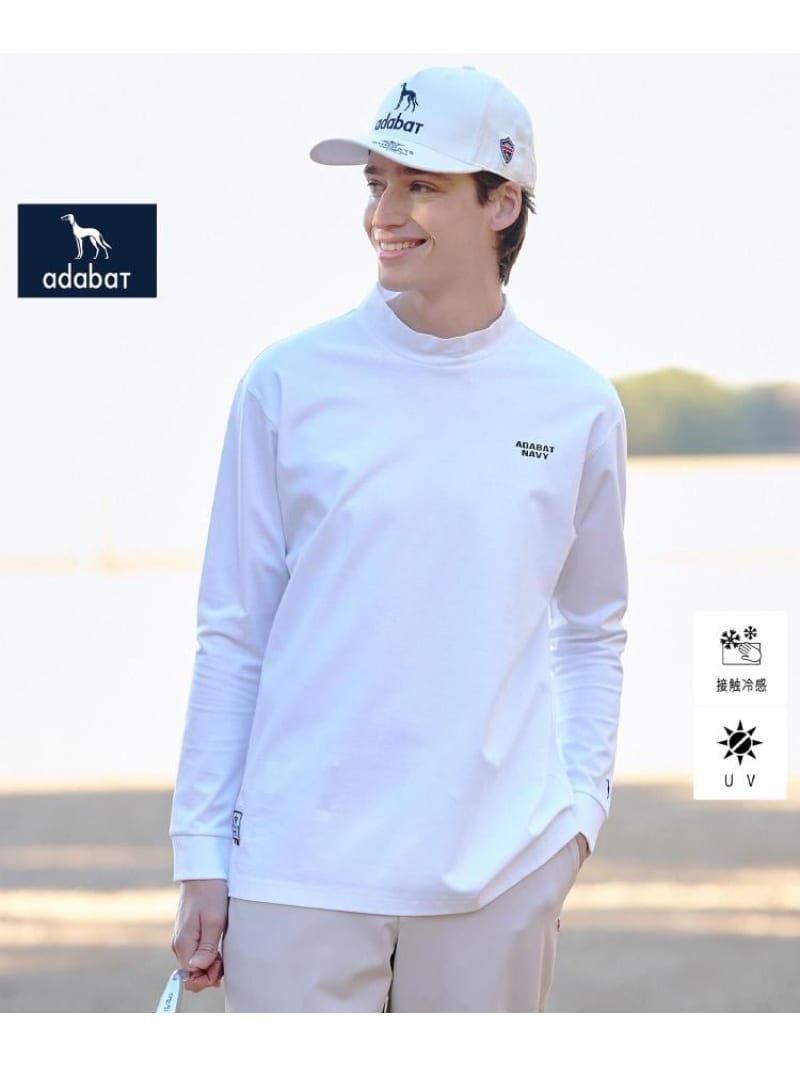 【ADABAT NAVY】接触冷感/抗菌防臭/UVカットプラチナポンチ長袖モックT adabat アダバット トップス カットソー・Tシャツ ホワイト ネイビー【送料無料】[ Fashion]