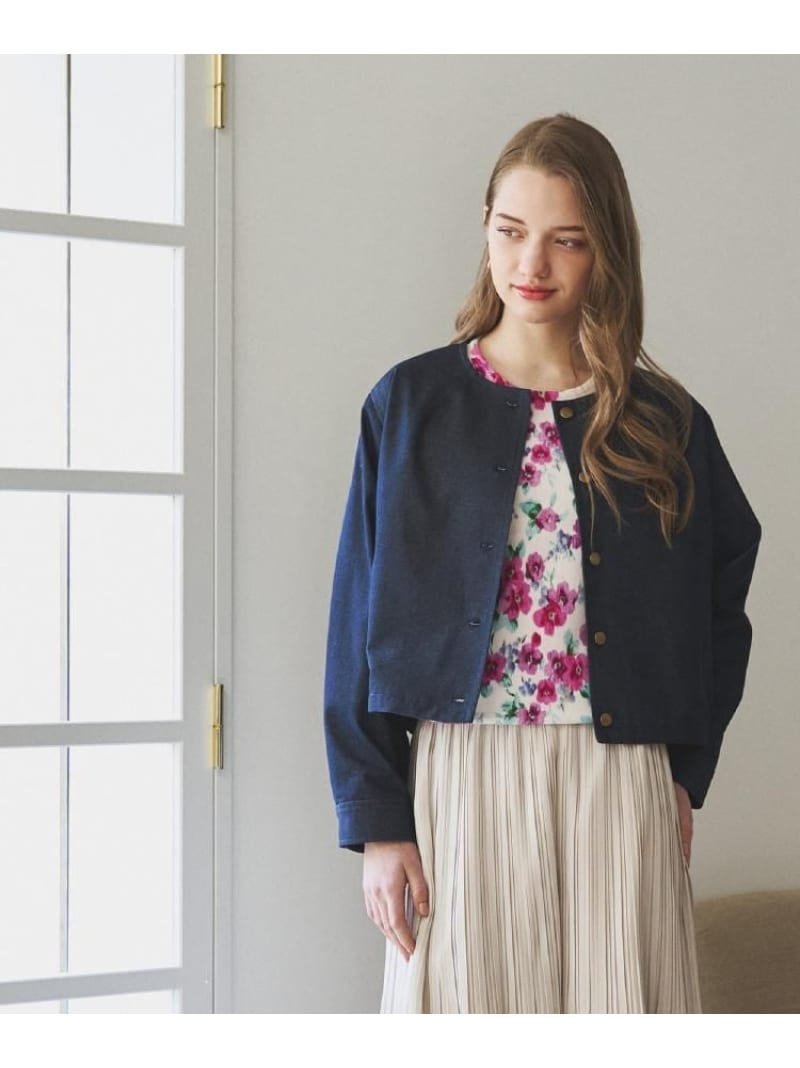 【SALE／5%OFF】【洗える】ノーカラー デニムジャケット LAURA ASHLEY ローラ アシュレイ ジャケット・アウター ノーカラージャケット ネイビー【RBA_E】【送料無料】[ Fashion] 13,679円
