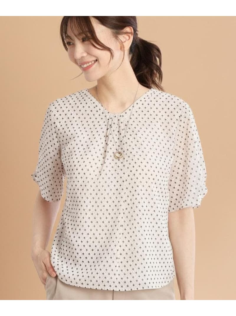 【SALE／50%OFF】【マシンウォッシュ可/セットアップ可】コツキ柄プリントブラウス Reflect リフレクト トップス シャツ・ブラウス ホワイト ネイビー ピンク【RBA_E】【送料無料】[ Fashion]