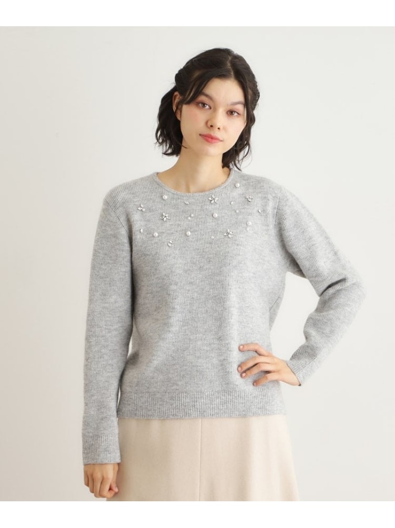 【SALE／30%OFF】【モヘヤ混/洗える/ビジュー付き】プルオーバーニット LAURA ASHLEY ローラ アシュレイ トップス ニット ネイビー【RBA_E】【送料無料】[ Fashion]｜WORLD ONLINE STORE店