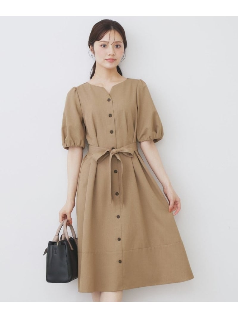 【SALE／30%OFF】タックパフスリーブワンピース【洗濯機洗い可/イージーアイロン】 index インデックス ワンピース・ドレス その他のワンピース・ドレス ネイビー ブラウン【RBA_E】【送料無料】[ Fashion]