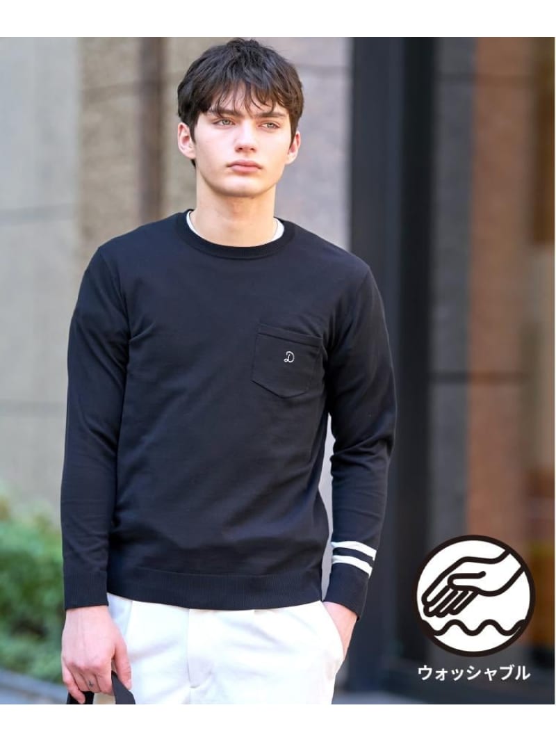 【ウォッシャブル】コットンシルク クルーニット DRESSTERIOR ドレステリア トップス ニット ネイビー グリーン ブラック【送料無料】[ Fashion]
