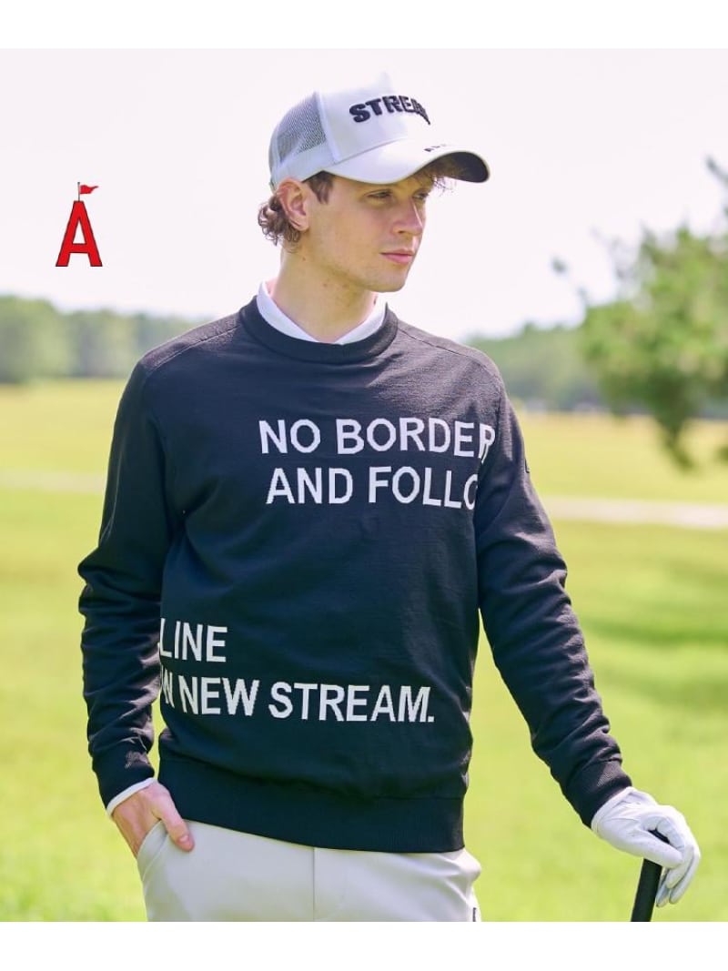 【SALE／10%OFF】イージーケアメッセージロゴニット ADABAT STREAM アダバット トップス ニット ブラック カーキグリーン【RBA_E】【送料無料】[ Fashion]