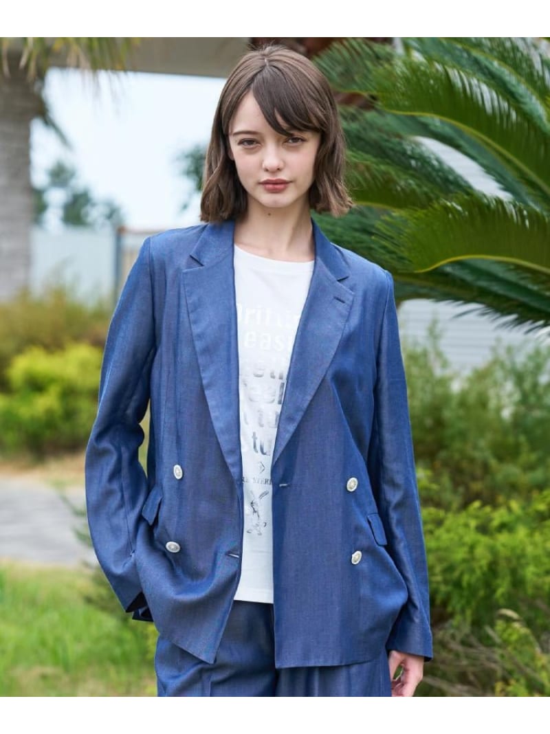 【SALE／10%OFF】【otonaMUSE5月号掲載/セットアップ可】テンセルデニムダブルジャケット DRESSTERIOR ドレステリア ジャケット・アウター テーラードジャケット・ブレザー ブルー【RBA_E】【送料無料】[ Fashion]