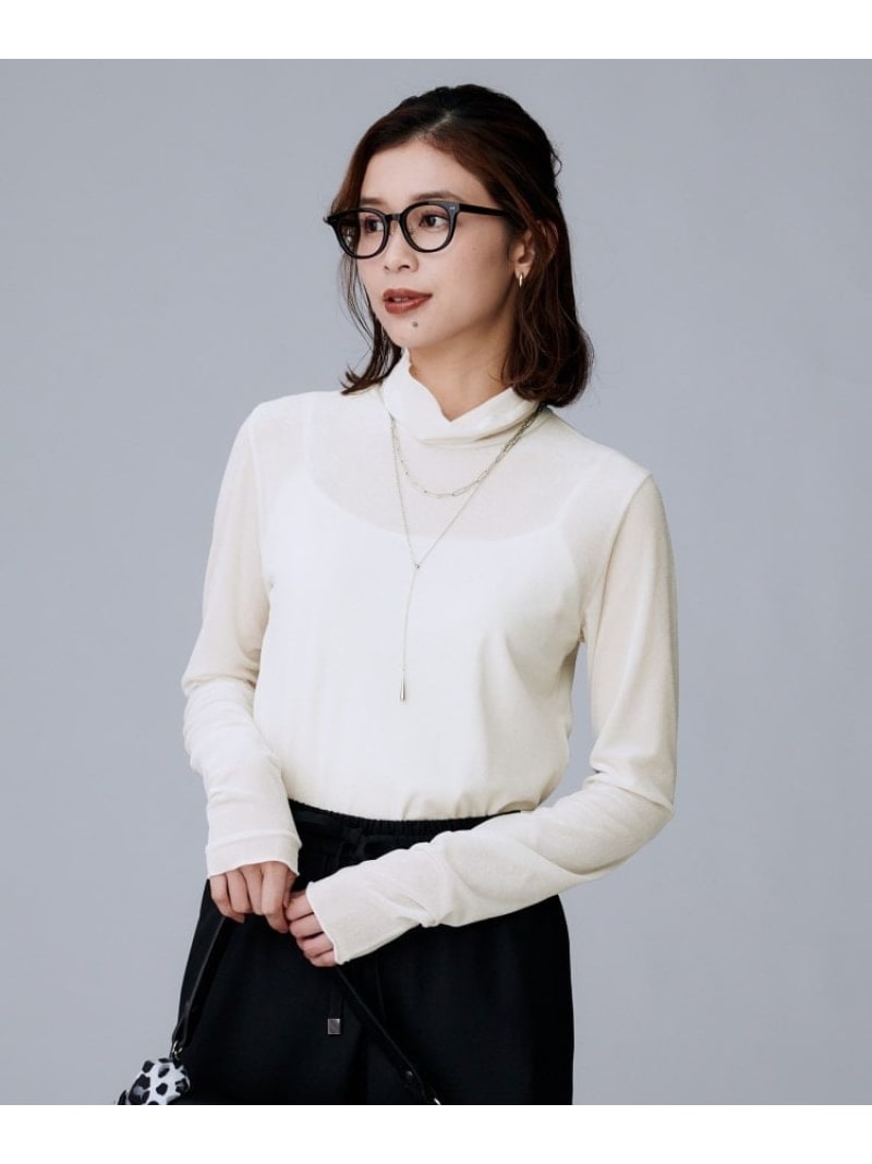 【SALE／20%OFF】【ハイネック/レイヤード/重ね着におすすめ】トリコットベロア シアーインナー UNTITLED アンタイトル トップス カットソー・Tシャツ ブラック ホワイト【RBA_E】【送料無料】[ Fashion]