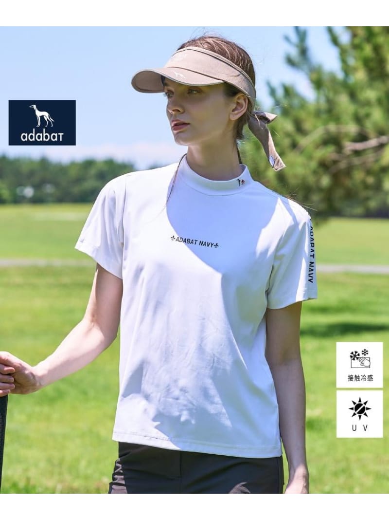 【ADABAT NAVY】クールタッチロゴラインモックT adabat アダバット トップス カットソー・Tシャツ ホワイト ブルー【送料無料】[ Fashion]｜WORLD ONLINE STORE店 10,582円