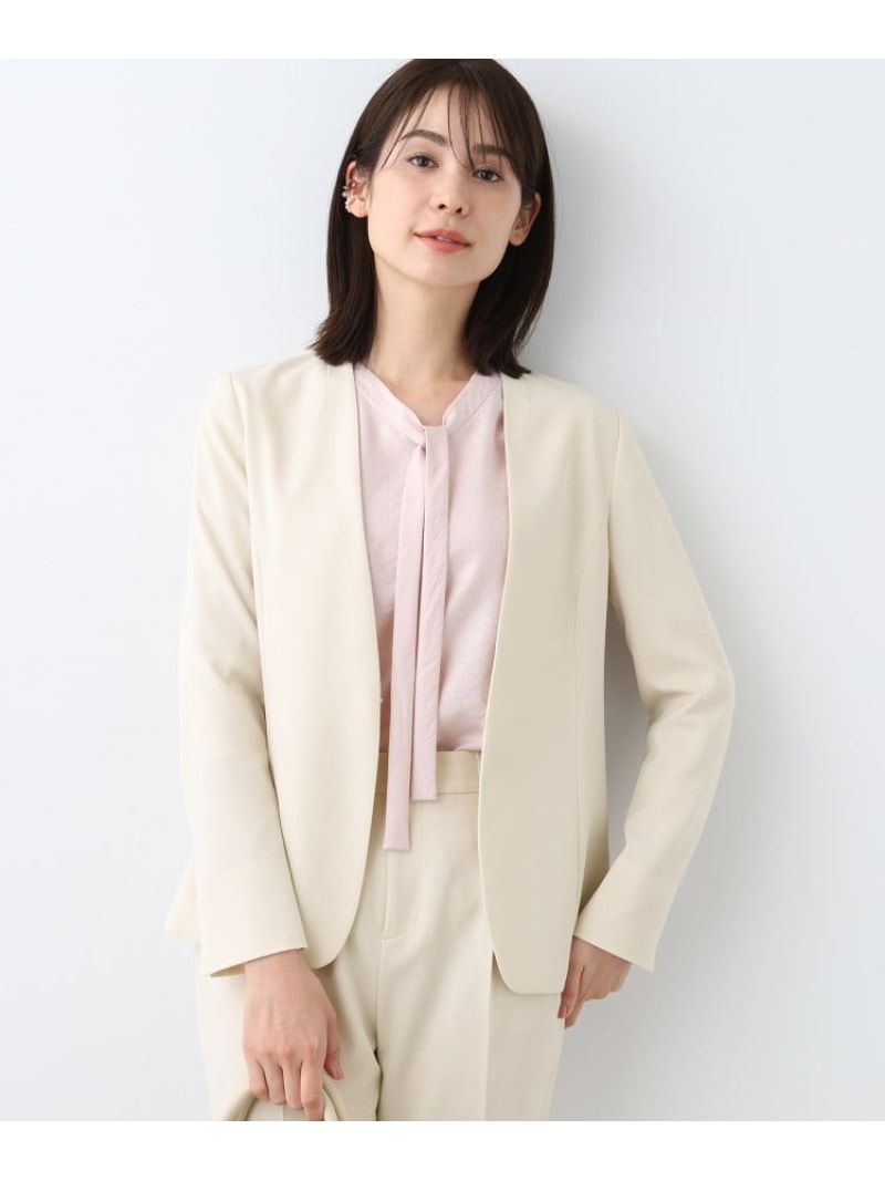 【SALE／30%OFF】【洗える/UV世話をする/背広】ストレッチノーカラージャケット INDIVI インディヴィ 背広・フォーマル セットアップ背広 白いこと 米国海軍 黒いこと【RBA_E】【貨物輸送無料】[ Fashion]