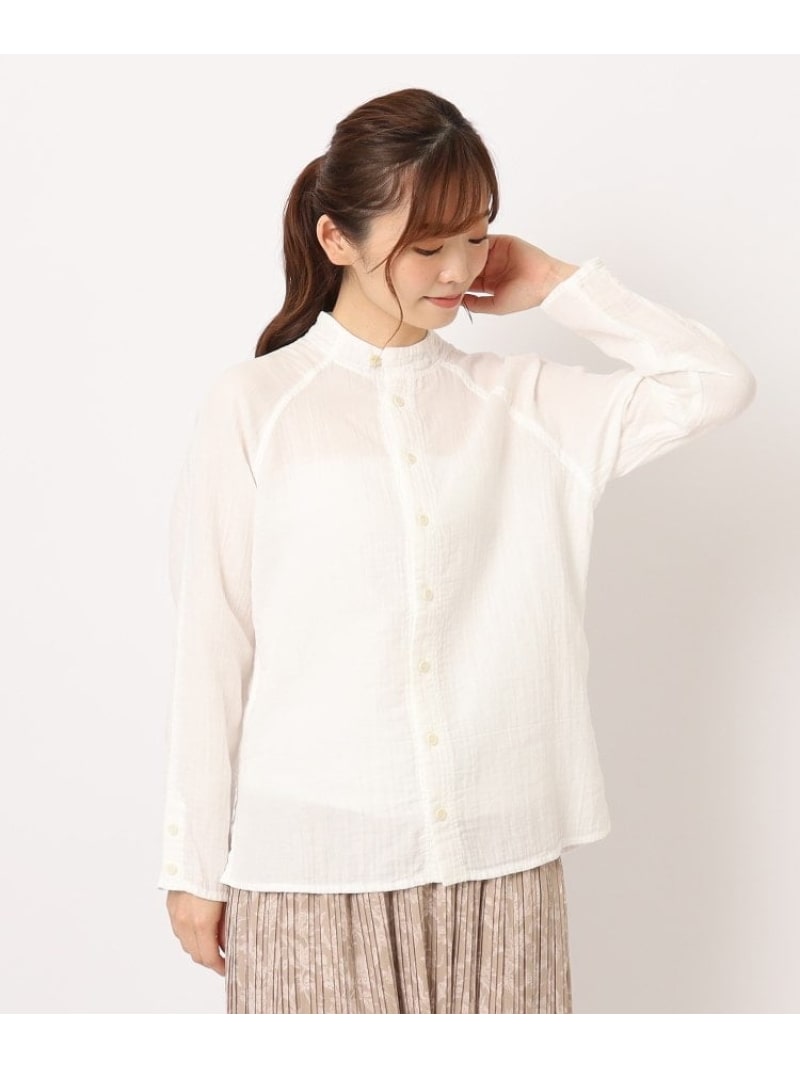 【SALE／10%OFF】【カラー追加!ダブルガーゼ/日本製/ワンマイルウエア】ハイネックシャツ LAURA ASHLEY HOME ローラ アシュレイ トップス シャツ・ブラウス ホワイト ブルー【RBA_E】【送料無料】[ Fashion]