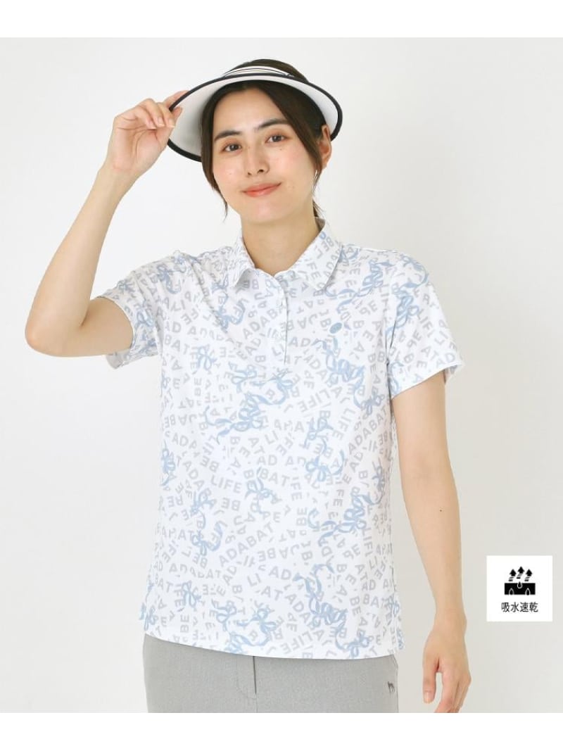 【SALE／50%OFF】【吸水速乾】リボンロゴプリントポロシャツ adabat アダバット トップス ポロシャツ ホワイト イエロー【RBA_E】【送料無料】[ Fashion]｜WORLD ONLINE STORE店