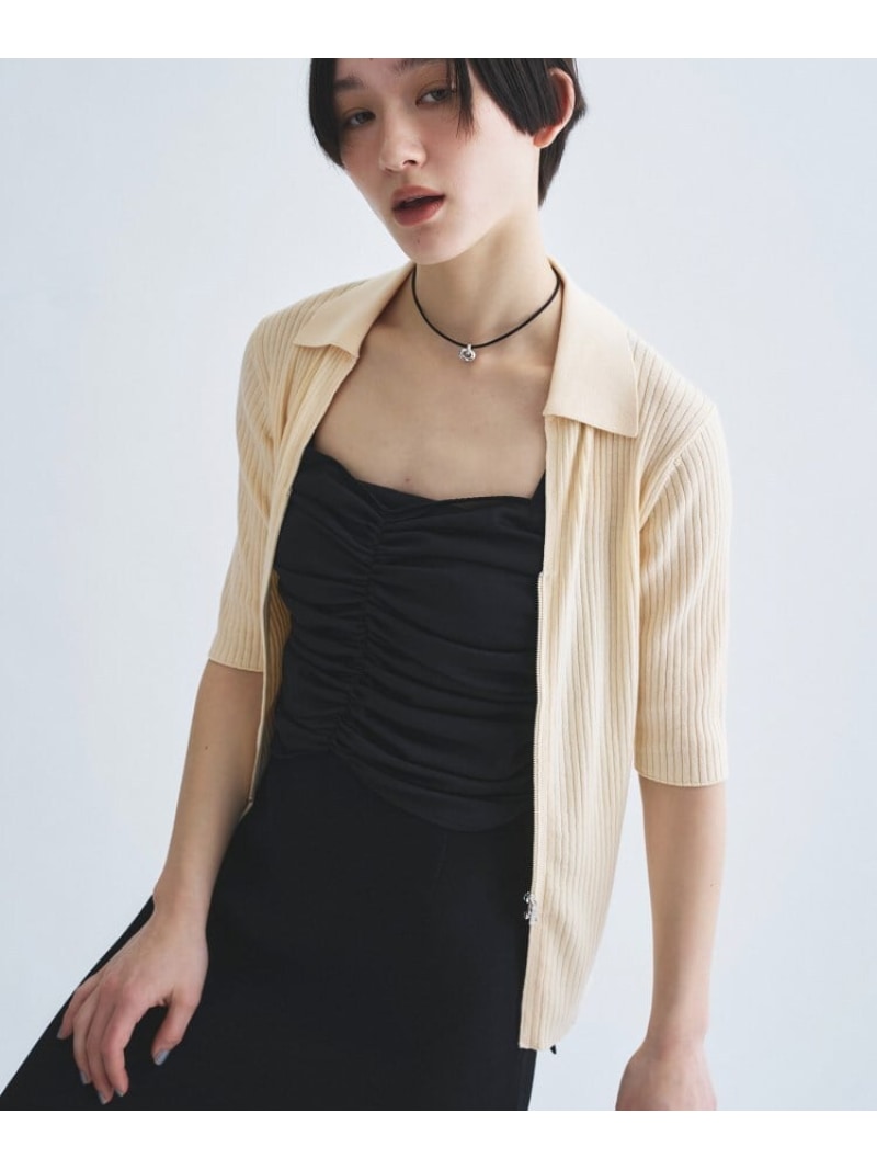 【SALE／50%OFF】rib zip cardigan CODE A コードエー トップス カーディガン ホワイト パープル ブラック【RBA_E】【送料無料】[ Fashion]｜WORLD ONLINE STORE店