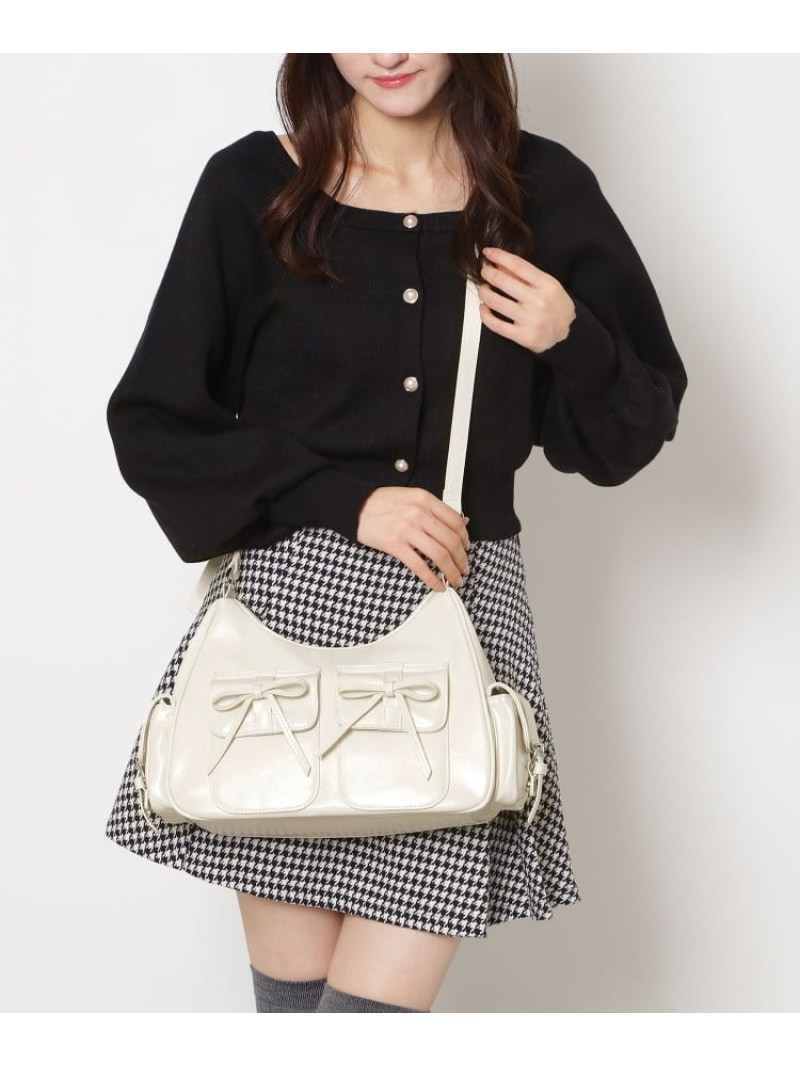 【SALE／10%OFF】ポケットリボン2WAYバッグ ESPERANZA エスペランサ バッグ ショルダーバッグ ブラック ホワイト【RBA_E】【送料無料】[ Fashion]