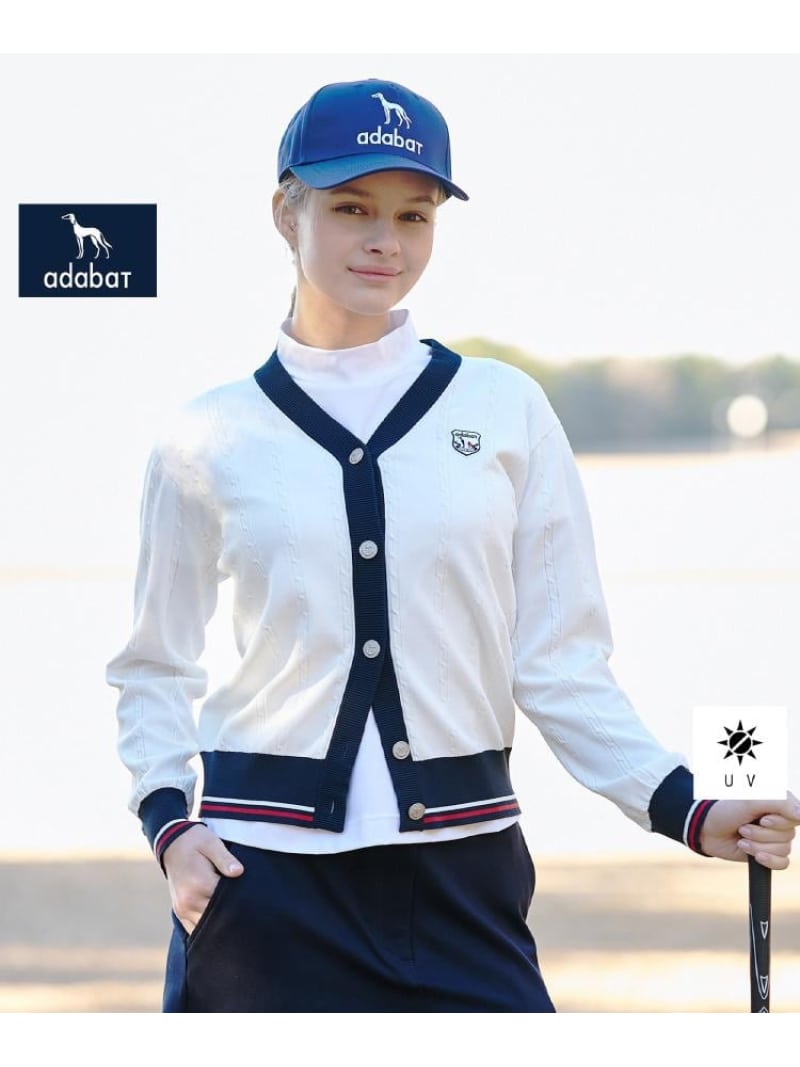 【ADABAT NAVY】ケーブルニットUVカーディガン adabat アダバット トップス カーディガン ネイビー ブルー ホワイト【送料無料】[ Fashion]