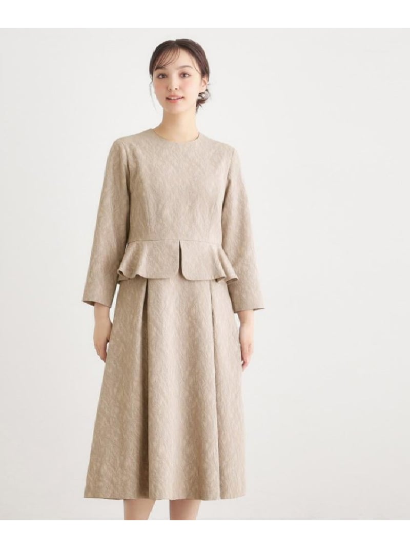 【SALE／50%OFF】【セレモニーおすすめ!】ペプラム風ジャカードワンピース LAURA ASHLEY ローラ アシュレイ ワンピース・ドレス その他のワンピース・ドレス ベージュ ネイビー【RBA_E】【送料無料】[ Fashion]｜WORLD ONLINE STORE店