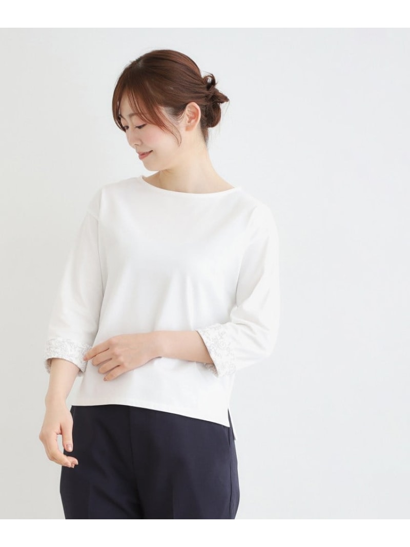 【7分袖/コットン100%/見返し刺繍入り/5colors】ハービー フィールド柄プルオーバー LAURA ASHLEY ローラ アシュレイ トップス カットソー・Tシャツ オレンジ ブルー ネイビー ホワイト グリーン【送料無料】[ Fashion]