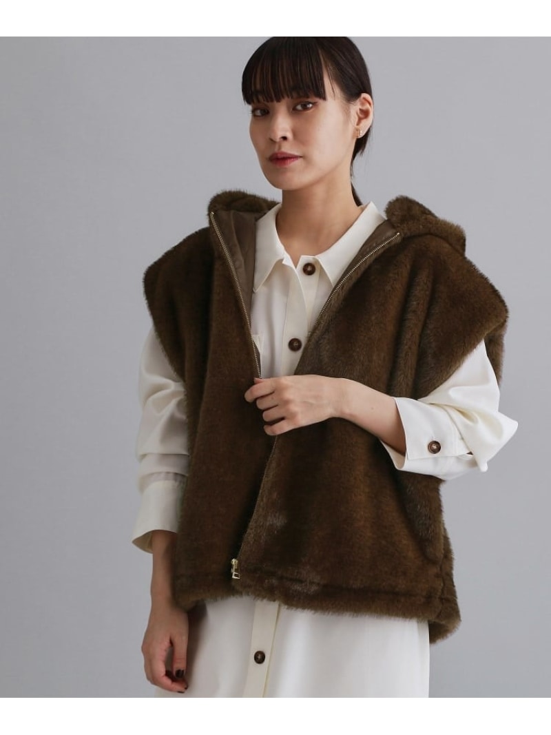 【SALE／40%OFF】【es】ミンクライクフェイクファーフードベスト【洗える】 OPAQUE.CLIP オペークドットクリップ トップス ベスト・ジレ ブラウン【RBA_E】【送料無料】[ Fashion]