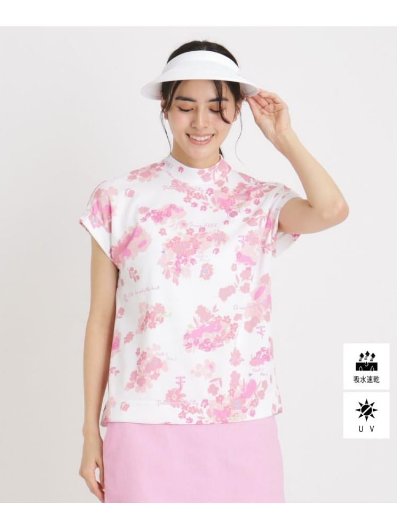 【SALE／20%OFF】UVカット/吸水速乾 フラワープリントモックネックT adabat アダバット トップス カットソー・Tシャツ ピンク ネイビー ブルー【RBA_E】【送料無料】[ Fashion]