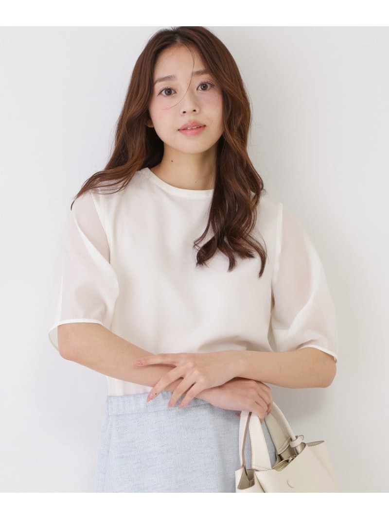 【手洗い可/日本製】袖シアーパフスリーブ ブラウス COUP DE CHANCE クード シャンス トップス シャツ・ブラウス ブルー ネイビー ホワイト グレー【先行予約】*【送料無料】[ Fashion]