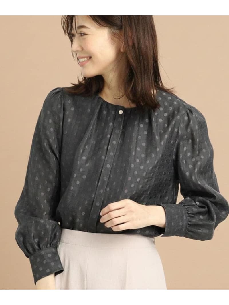 【SALE／50%OFF】【手洗い可】ドットジャカードブラウス Reflect リフレクト トップス シャツ・ブラウス グレー ベージュ【RBA_E】【送料無料】[ Fashion]