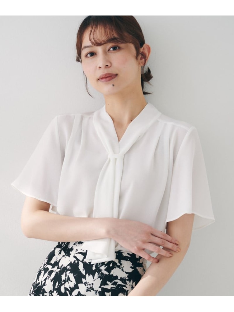 【SALE／28%OFF】【通勤/オフィス/二の腕カバー】ボウタイブラウス UNTITLED アンタイトル トップス シャツ・ブラウス ホワイト ネイビー【RBA_E】【送料無料】[ Fashion]