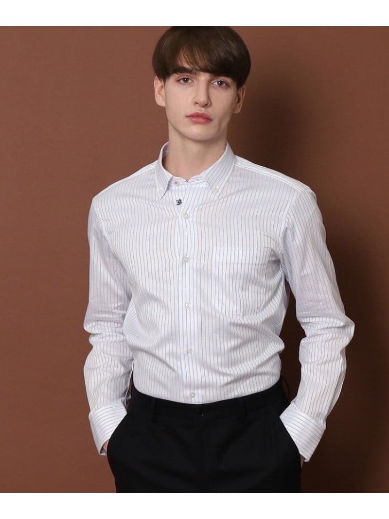 【SALE／30%OFF】100/2 ヘリンボーンストライプ ボタンダウンシャツ DRESSTERIOR ドレステリア トップス シャツ・ブラウス ブルー【RBA_E】【送料無料】[ Fashion]