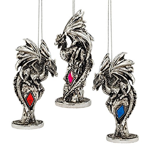 Design Toscano 3 Dragons of The Amesbury Holiday Gemstone Ornament Set, Silver 14,840円